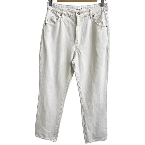 ROLLAS Original High Rise Straight Jeans Salt Color Cream Sz 28 Retro Pockets - Picture 2 of 10
